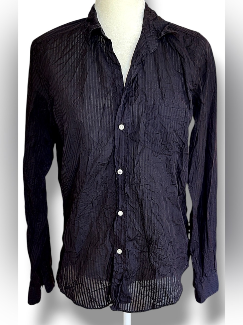 Frank &‎ Eileen Barry Signature Crinkle Tailored Button-Up Shirt Black Stripe M